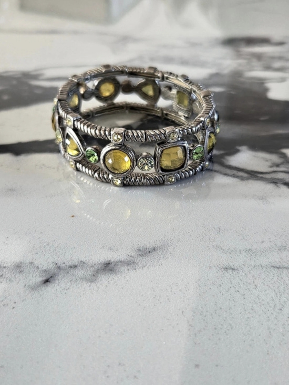Gemstone Statement Bracelet in Silver & Yellow